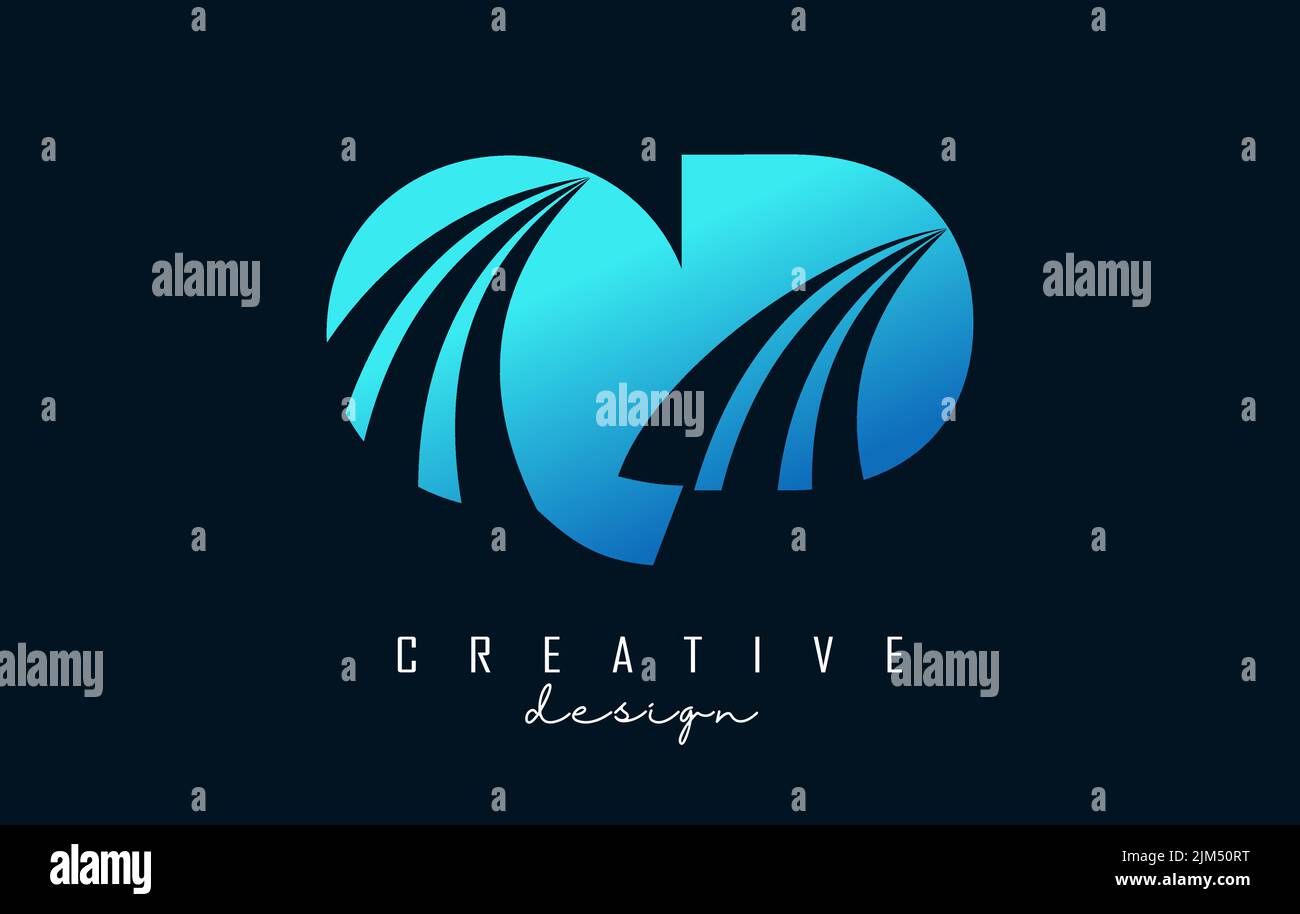 Creative blue letter QD q d logo with leading lines and road concept ...