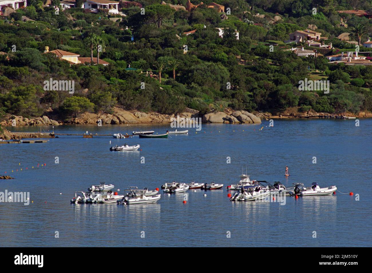 Boats anchoring in Porto Rafael Bay, Palau, Sardinia, Italy Stock Photo