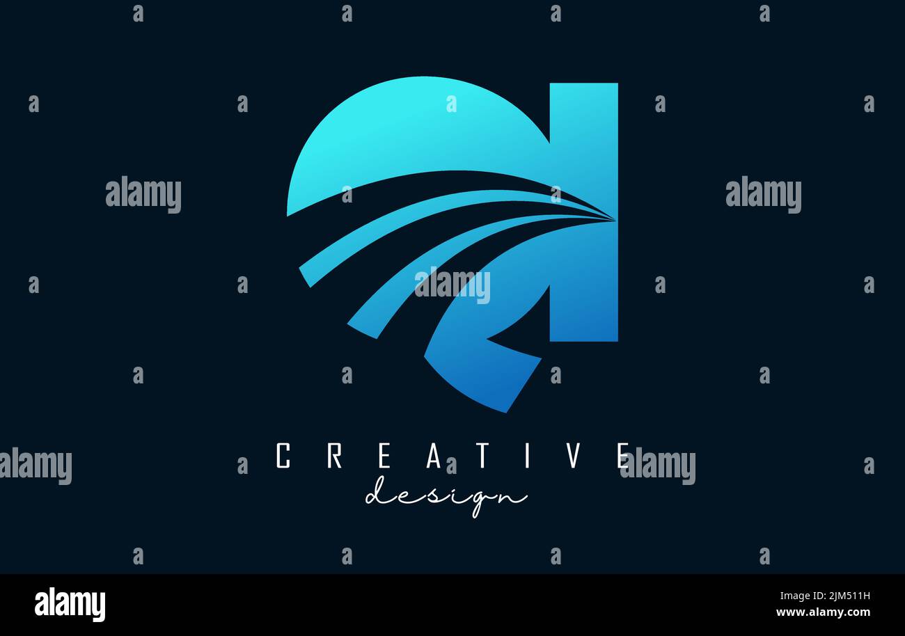 Creative blue letter OI q i logo with leading lines and road concept ...