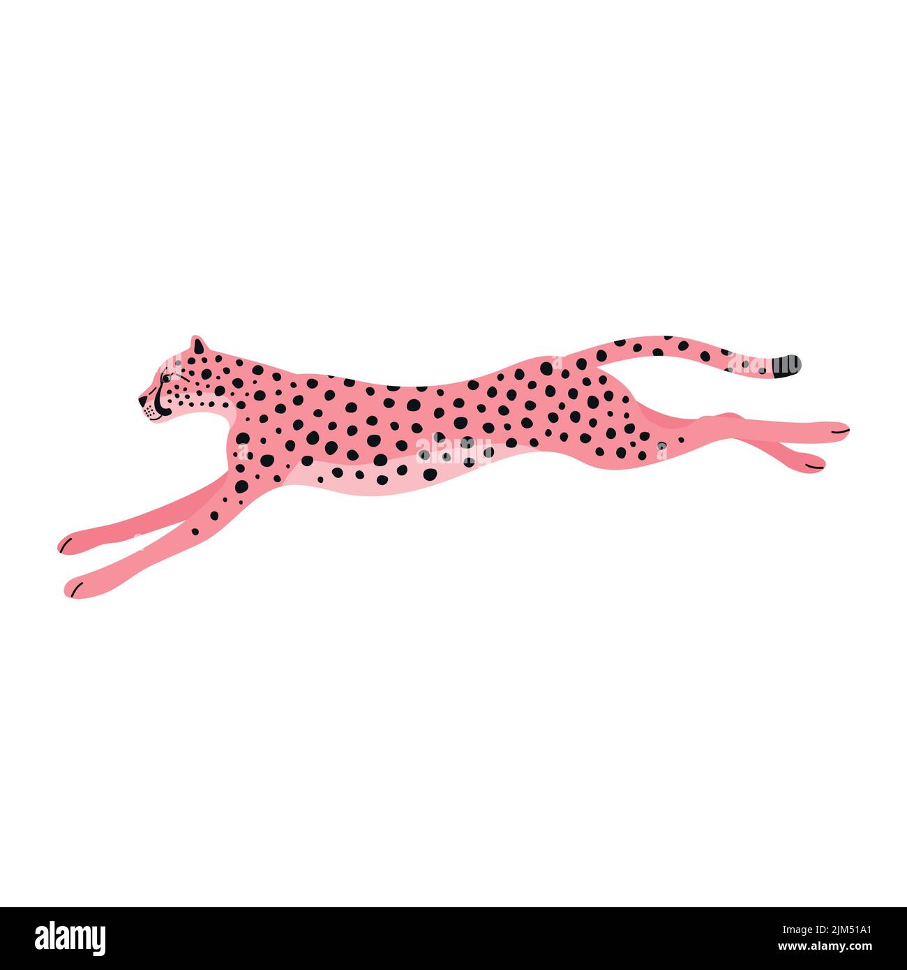 Vector flat jumping pink cheetah isolated on white background Stock Vector