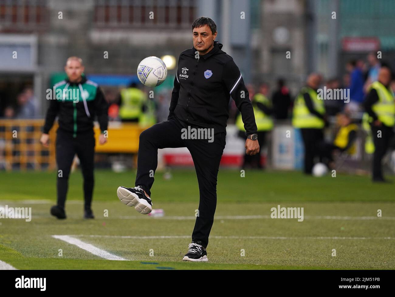 Shkupi's manager Goce Sedloski during the UEFA Europa League third qualifying round, first leg match at the Tallaght Stadium in Dublin, Ireland. Picture date: Thursday August 4, 2022. Stock Photo