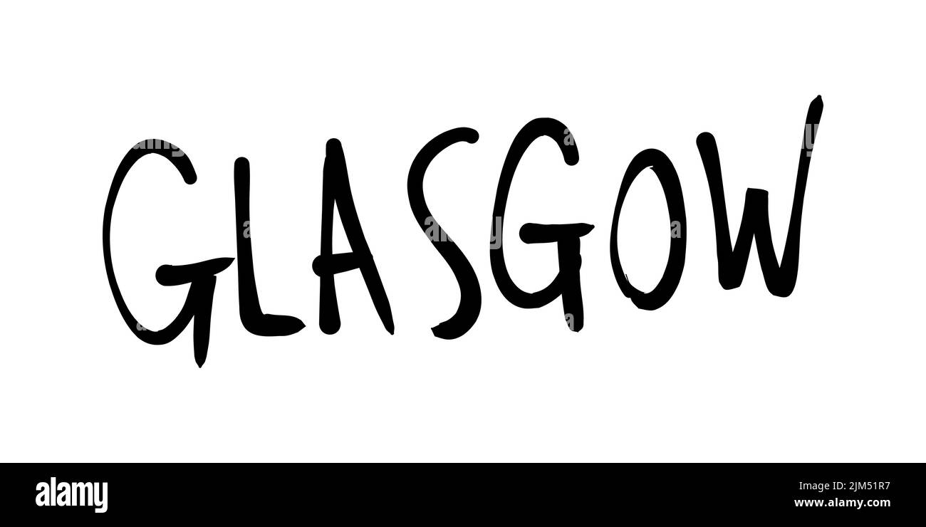Glasgow city name handwriting. Handwritten word text sign. Stock Vector