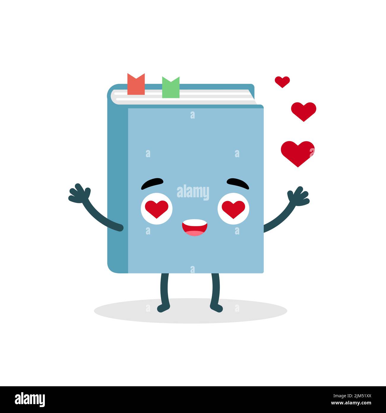 Happy love book emoji character. Flat vector illustration for web and