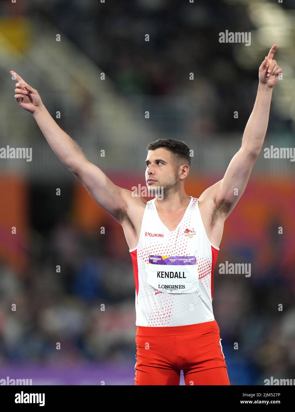 England's Harry Kendall acknowledges the crowd before the Men's Decathlon 400m at Alexander Stadium on day seven of the 2022 Commonwealth Games in Birmingham. Picture date: Thursday August 4, 2022. Stock Photo