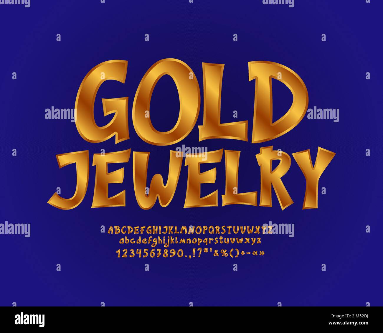 Beautiful label Gold jewelry for for products and advertising. Cartoon font with gold gradient color Stock Vector