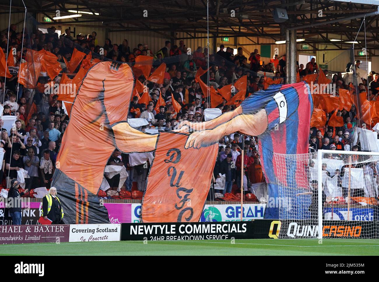 Dundee United fans show their support during the UEFA Europa Conference League third qualifying round, first leg match at Tannadice Park, Dundee. Picture date: Thursday August 4, 2022. Stock Photo