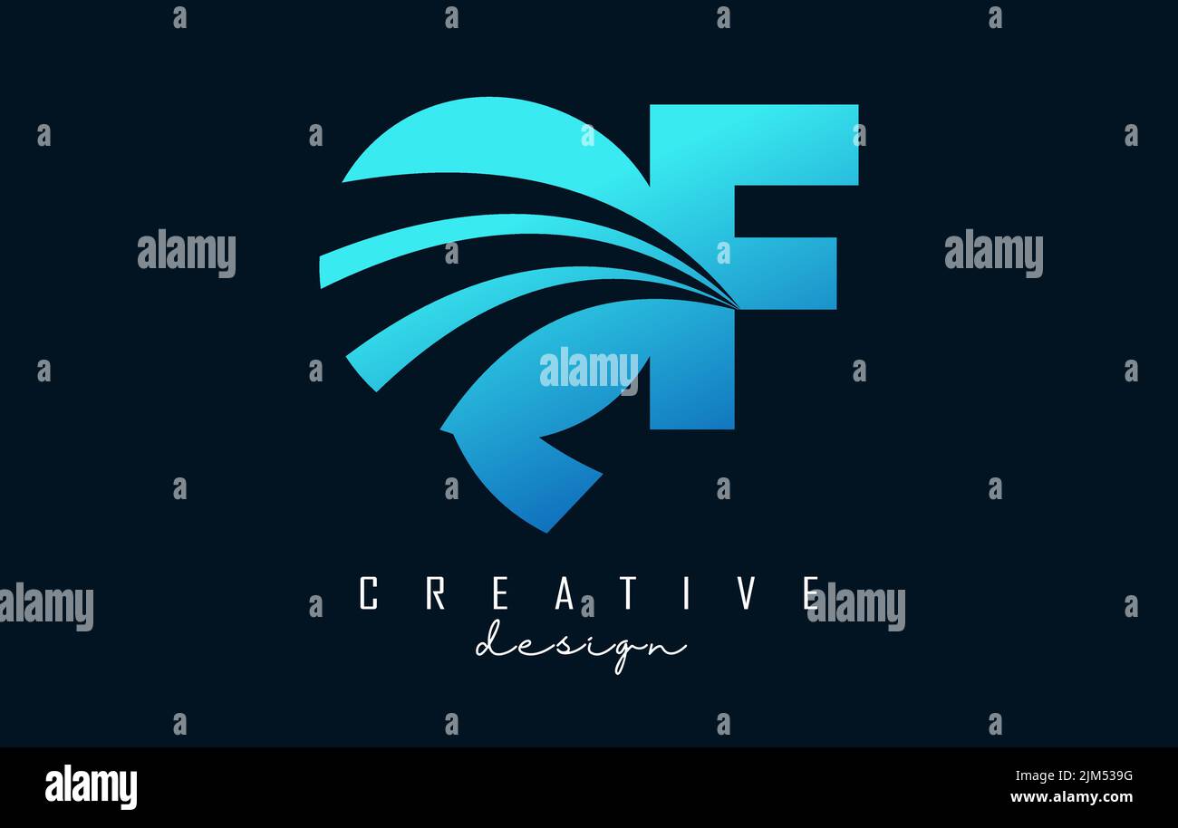 Creative blue letter Qf q f logo with leading lines and road concept ...