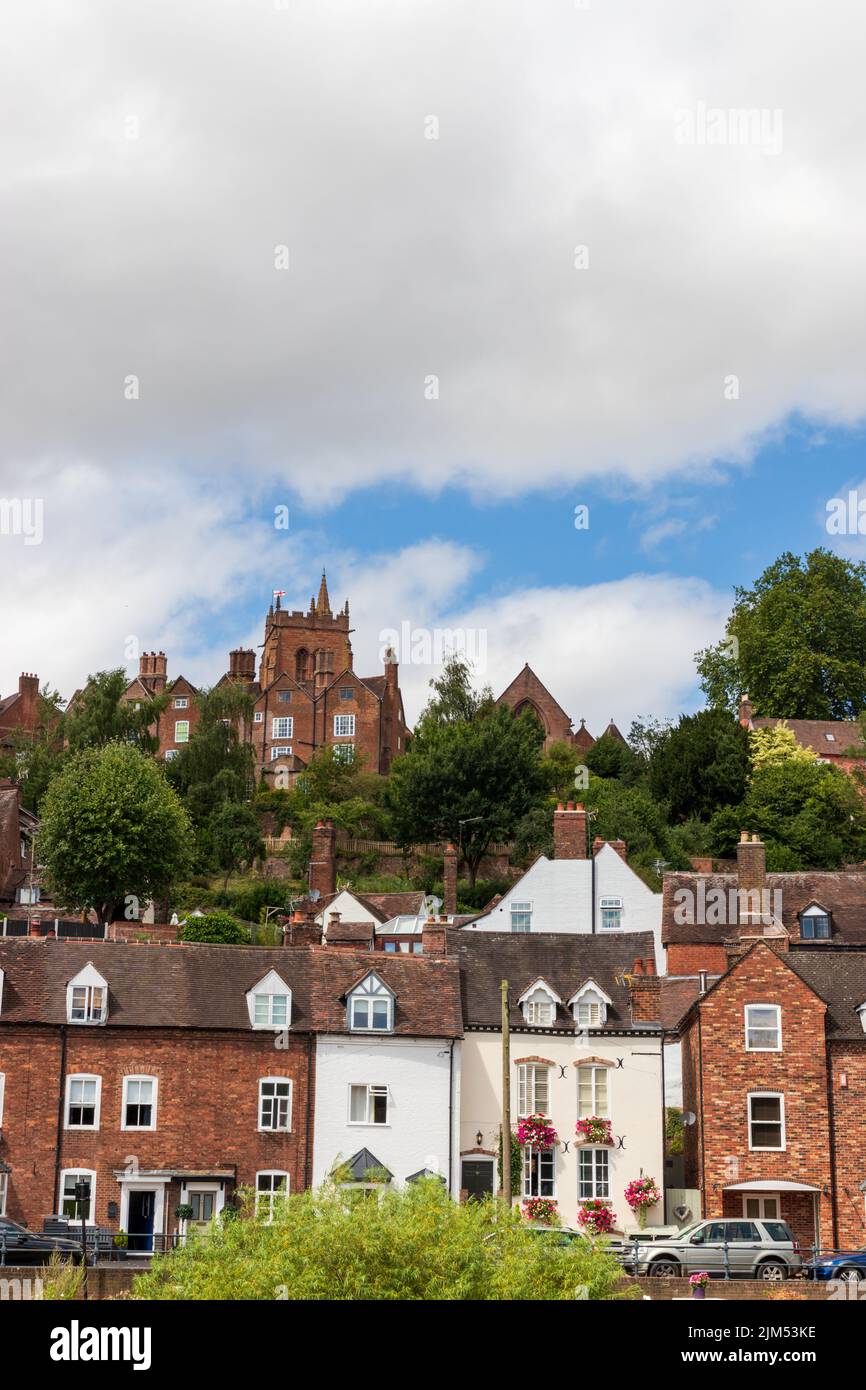 An elevated view of St Leonards Church amd houses in Bridgnorth, Shropshire Stock Photo
