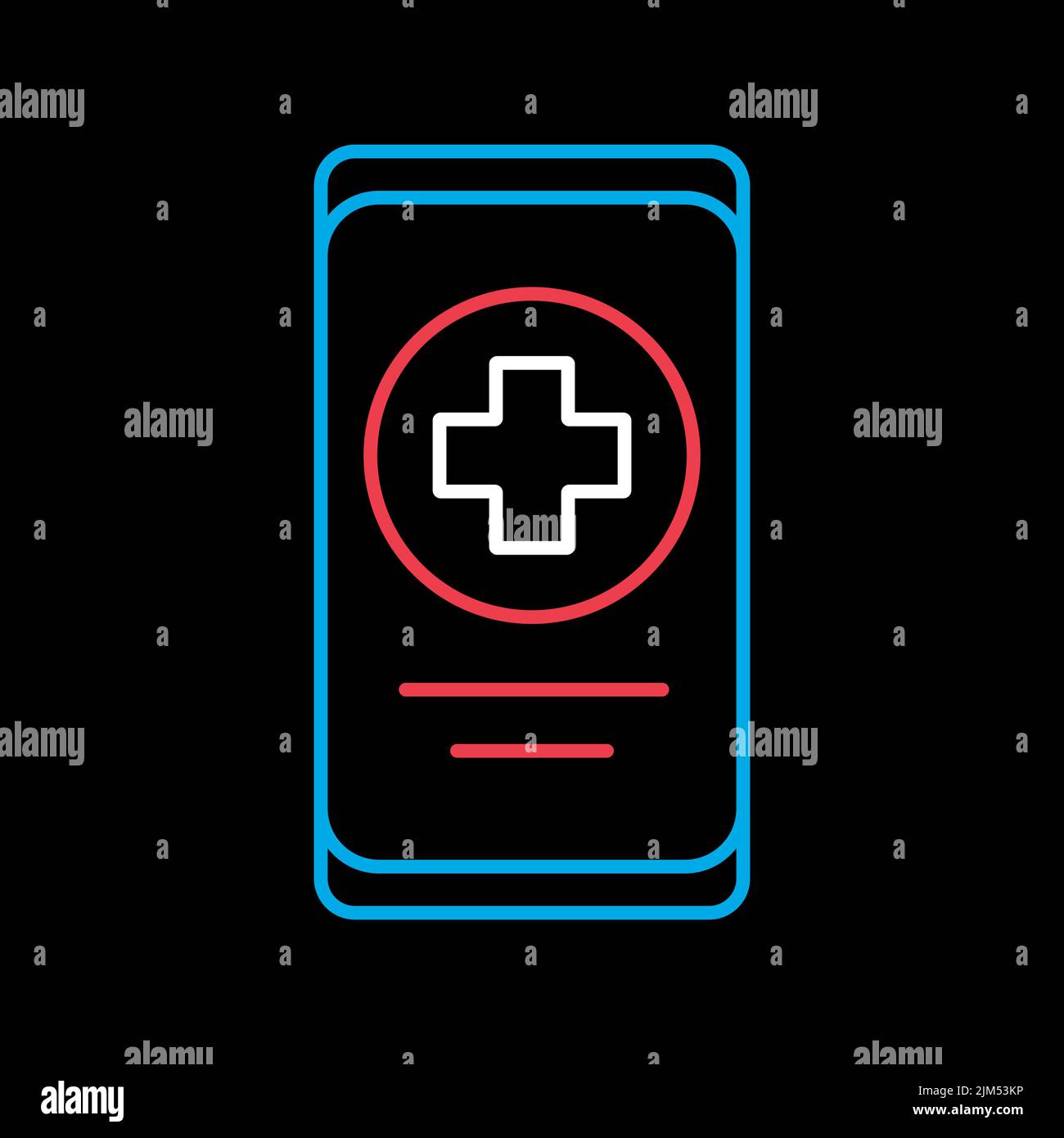 Smartphone with medical cross vector icon on black background. Medicine ...