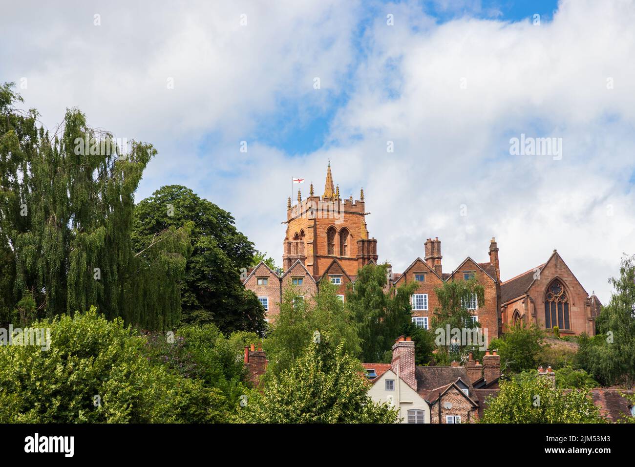 An elevated view of St Leonards Church amd houses in Bridgnorth