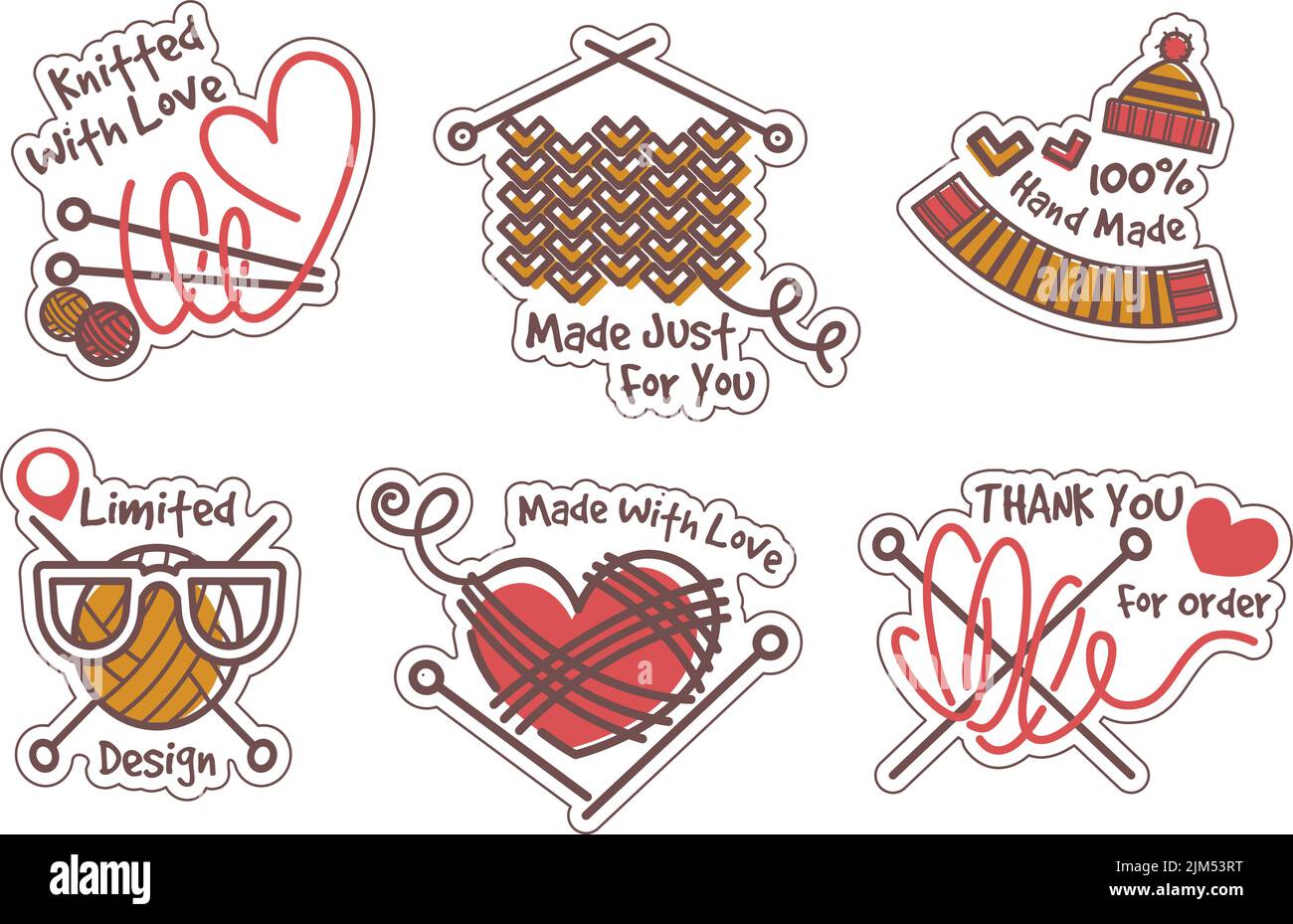 Hand made knitted clothes and accessories labels Stock Vector