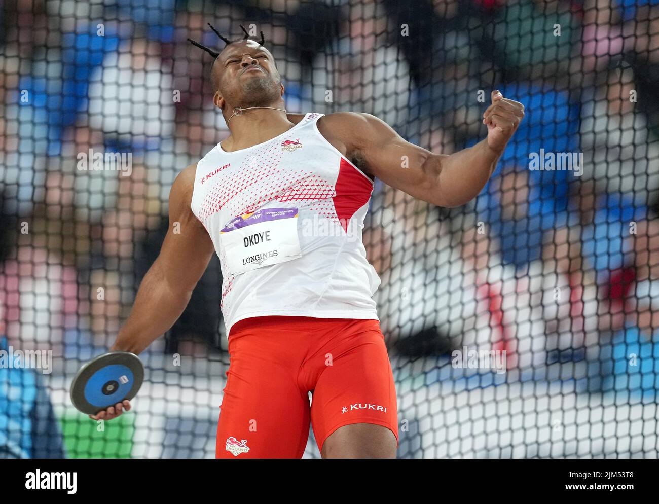 England's Lawrence Okoye during the Men's Discus Throw Final at Alexander Stadium on day seven of the 2022 Commonwealth Games in Birmingham. Picture date: Thursday August 4, 2022. Stock Photo