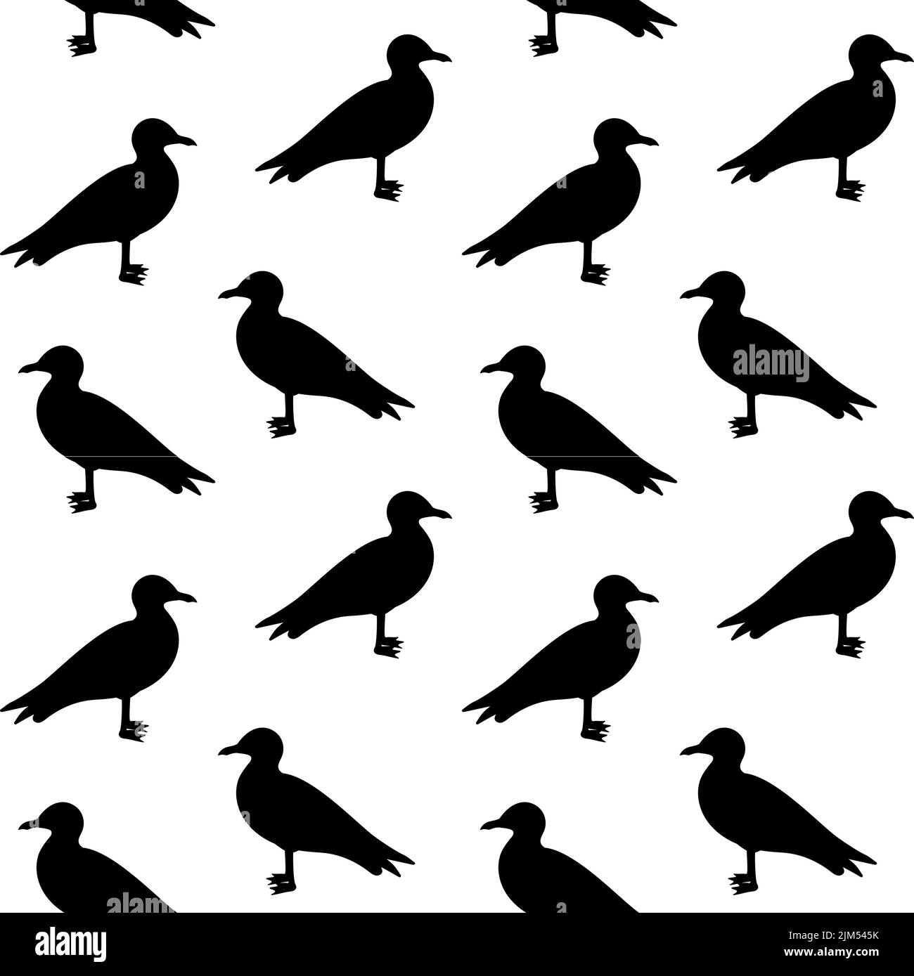 Vector seamless pattern of hand drawn flat seagull silhouette isolated on white background Stock Vector