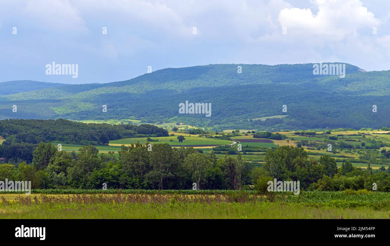 Rural East Serbia Green Hills Panorama Spring Day Stock Photo