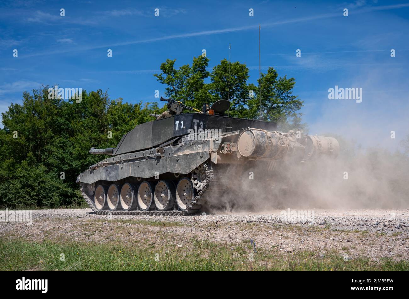 detailed closeup of a British army Challenger 2 (II)  FV4034 main battle tank in action on a military exercise Stock Photo