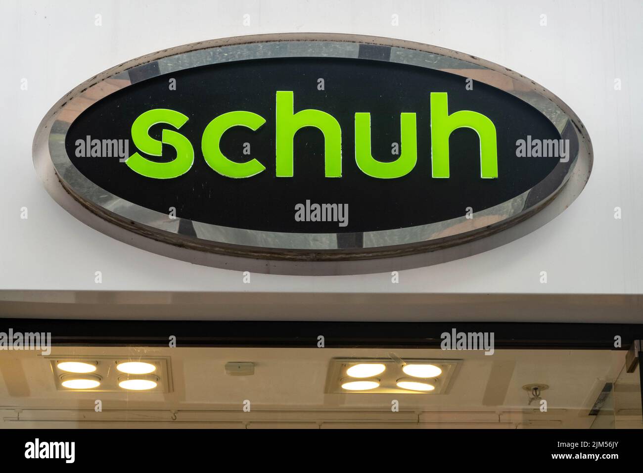 Sign over the entrance to Schuh shoe store Stock Photo