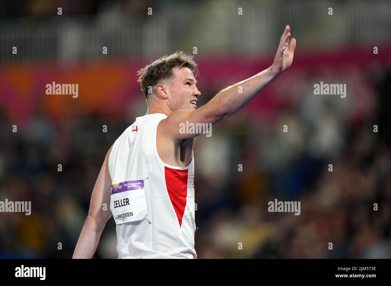 England's Joshua Zeller after the Men's 110m Hurdles Final at Alexander Stadium on day seven of the 2022 Commonwealth Games in Birmingham. Picture date: Thursday August 4, 2022. Stock Photo