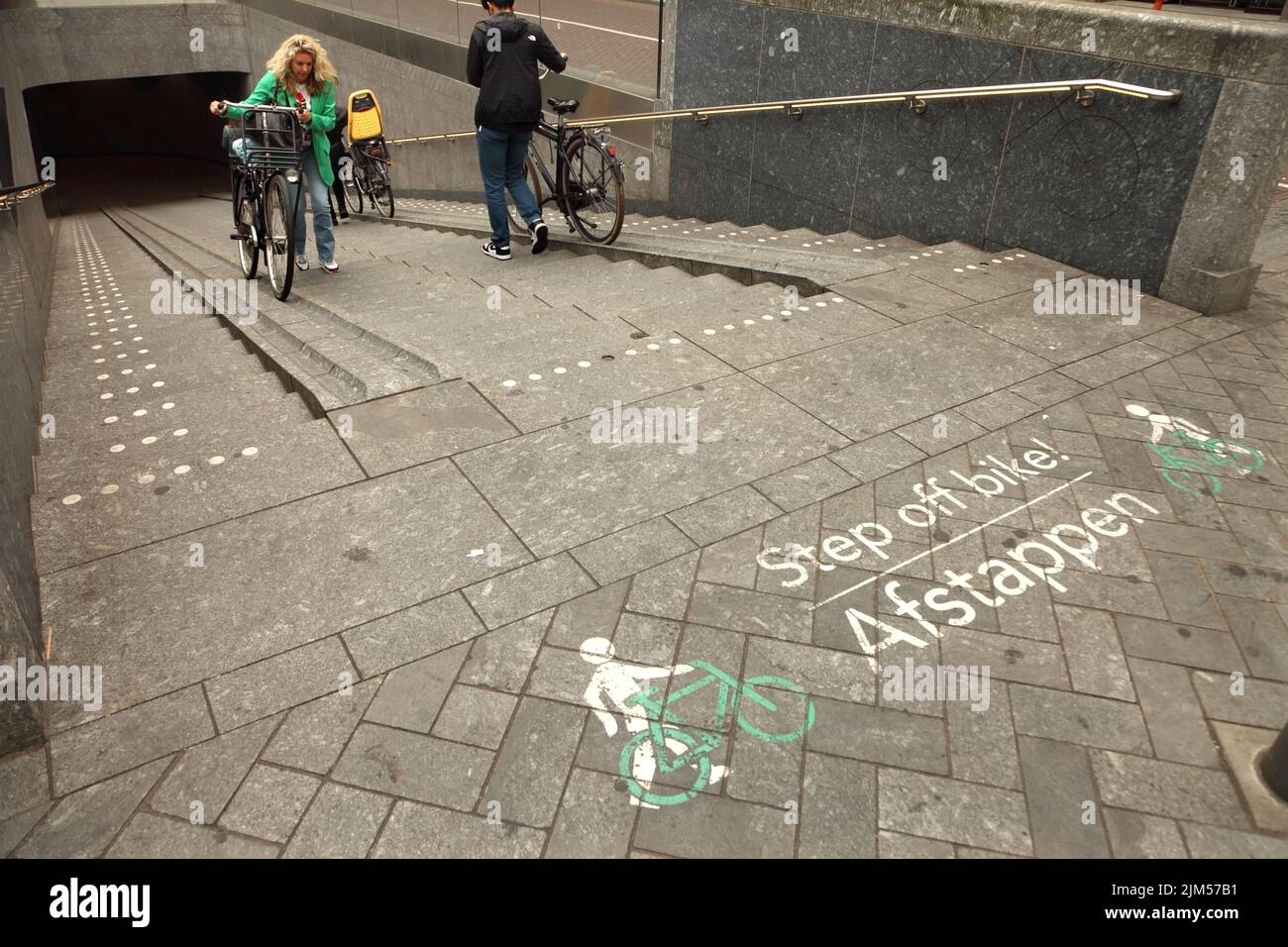 Entrance to underground bicycle park, Amsterdam, Netherlands. Stock Photo