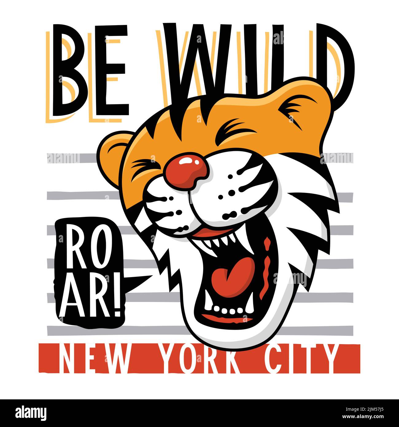 slogan be wild with tiger illustration for kids t shirt Stock Vector