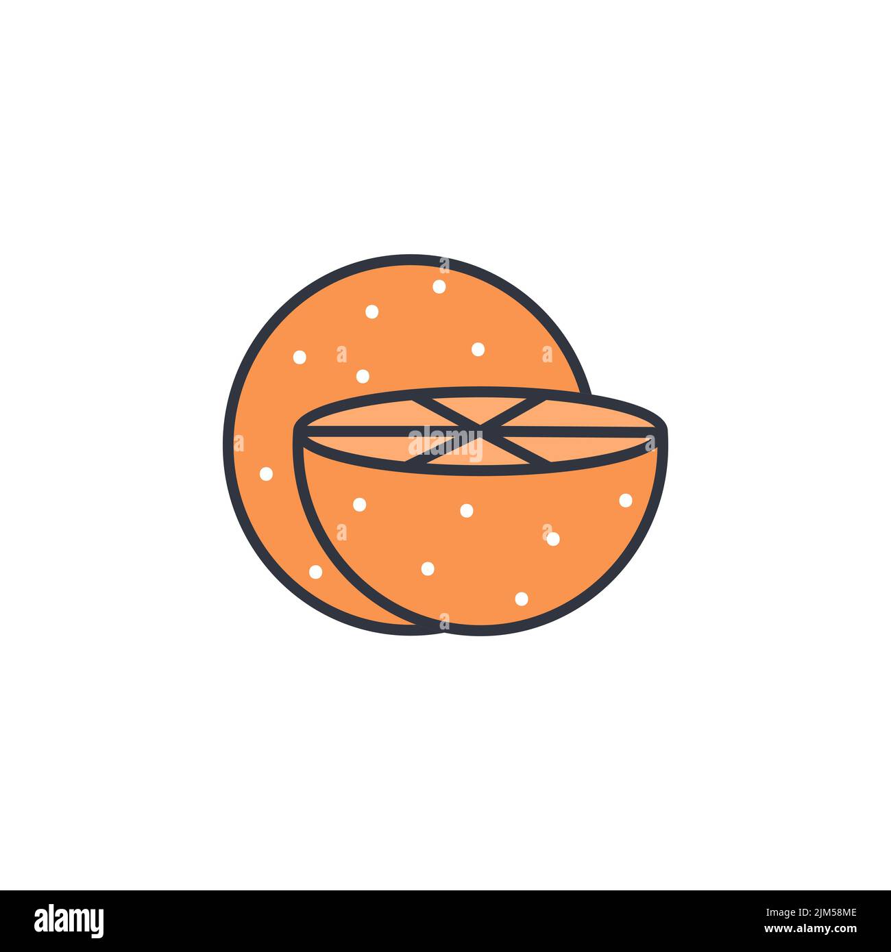 Orange color line icon vector illustration. Exotic tropical fruit simple image. Citrus, healthy wholesome food logo Stock Vector