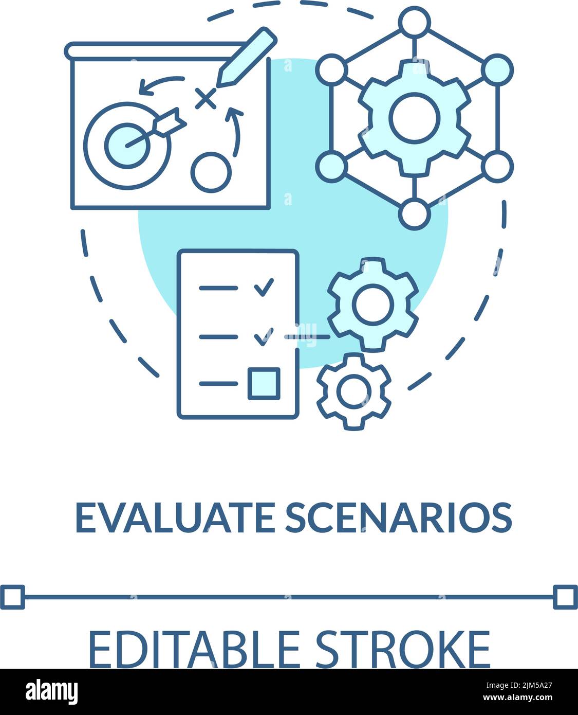 Evaluate scenarios turquoise concept icon Stock Vector