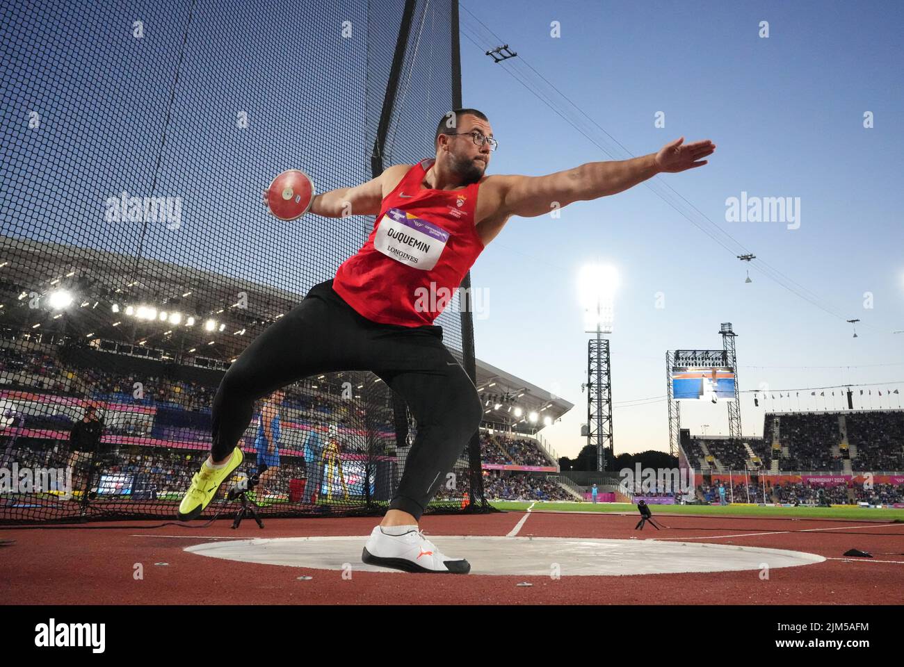 Jersey's Zane Duquemin during the Men's Discus Throw Final at Alexander Stadium on day seven of the 2022 Commonwealth Games in Birmingham. Picture date: Thursday August 4, 2022. Stock Photo