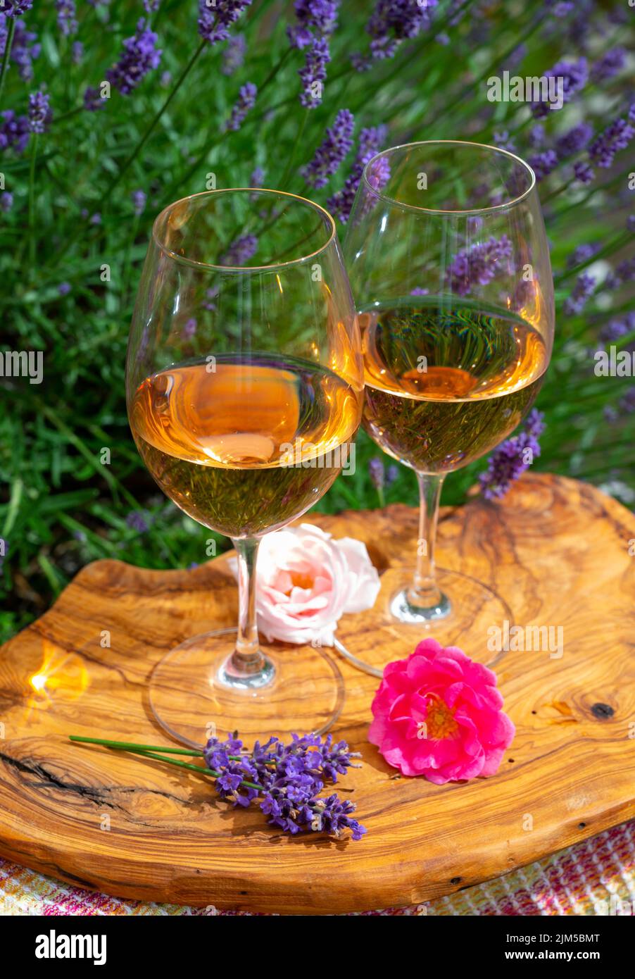French rose wine from Provence, two glasses of wine with purple