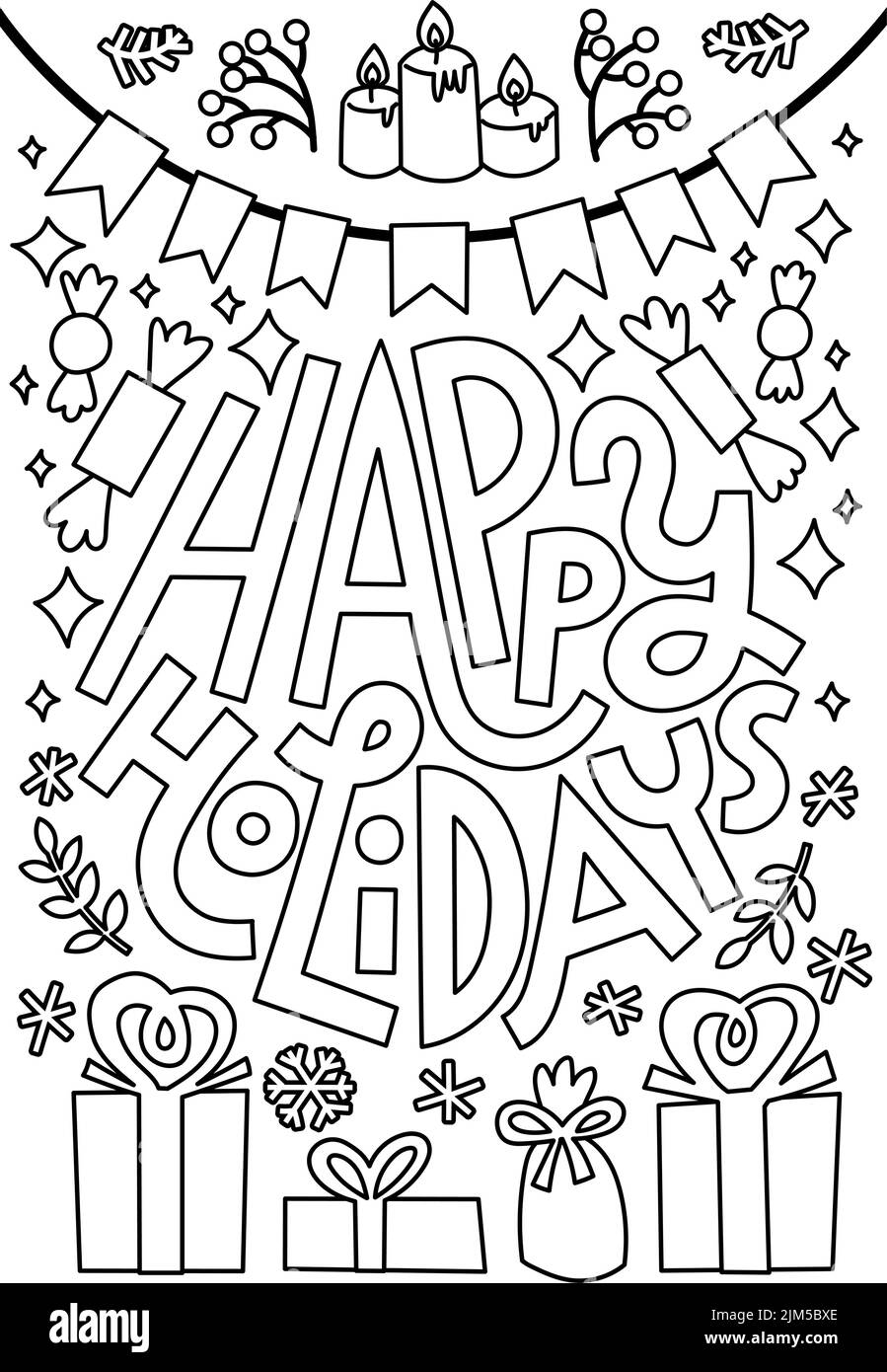 Happy holidays coloring book page Stock Vector