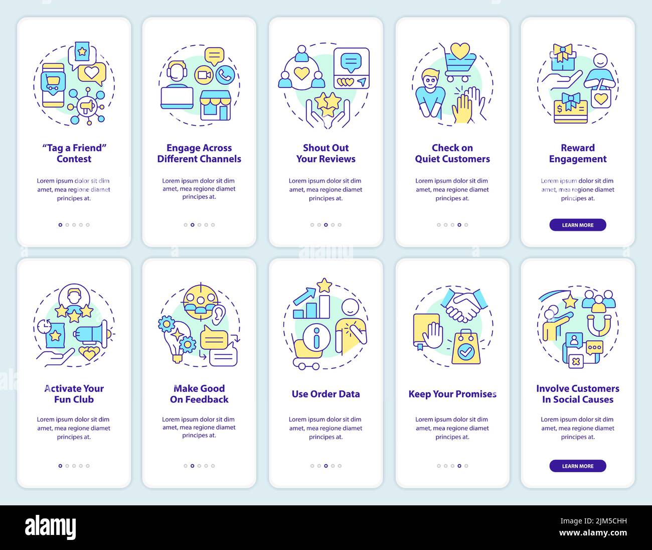 Digital customer engagement onboarding mobile app screen set Stock ...
