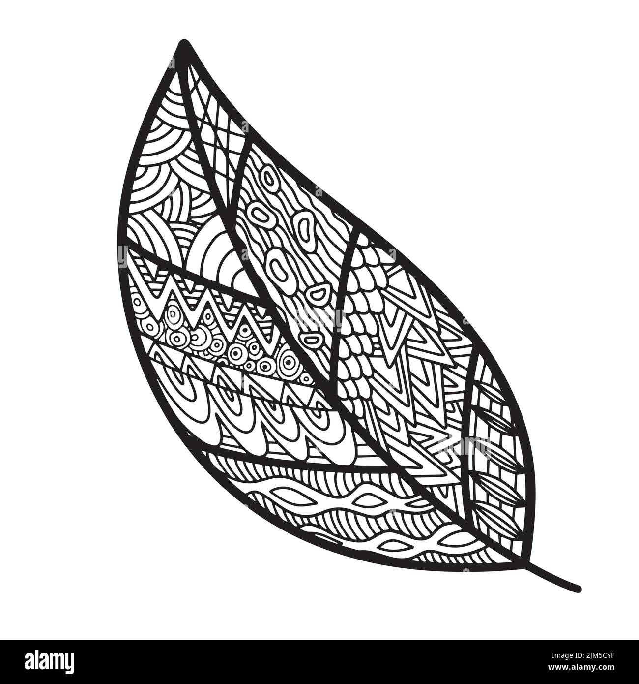 Vector zen tangle and doodle leaf. Nature coloring book. Black and ...