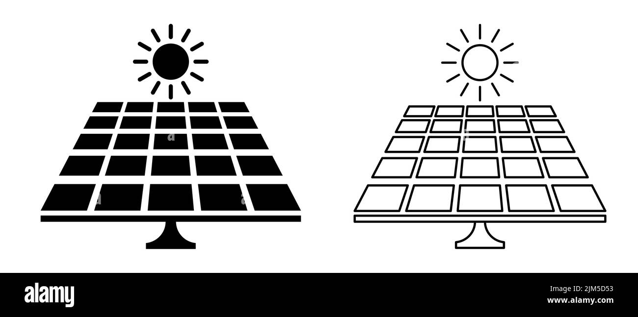 Set of sun energy icons. Flat and line art style. Vector illustration ...