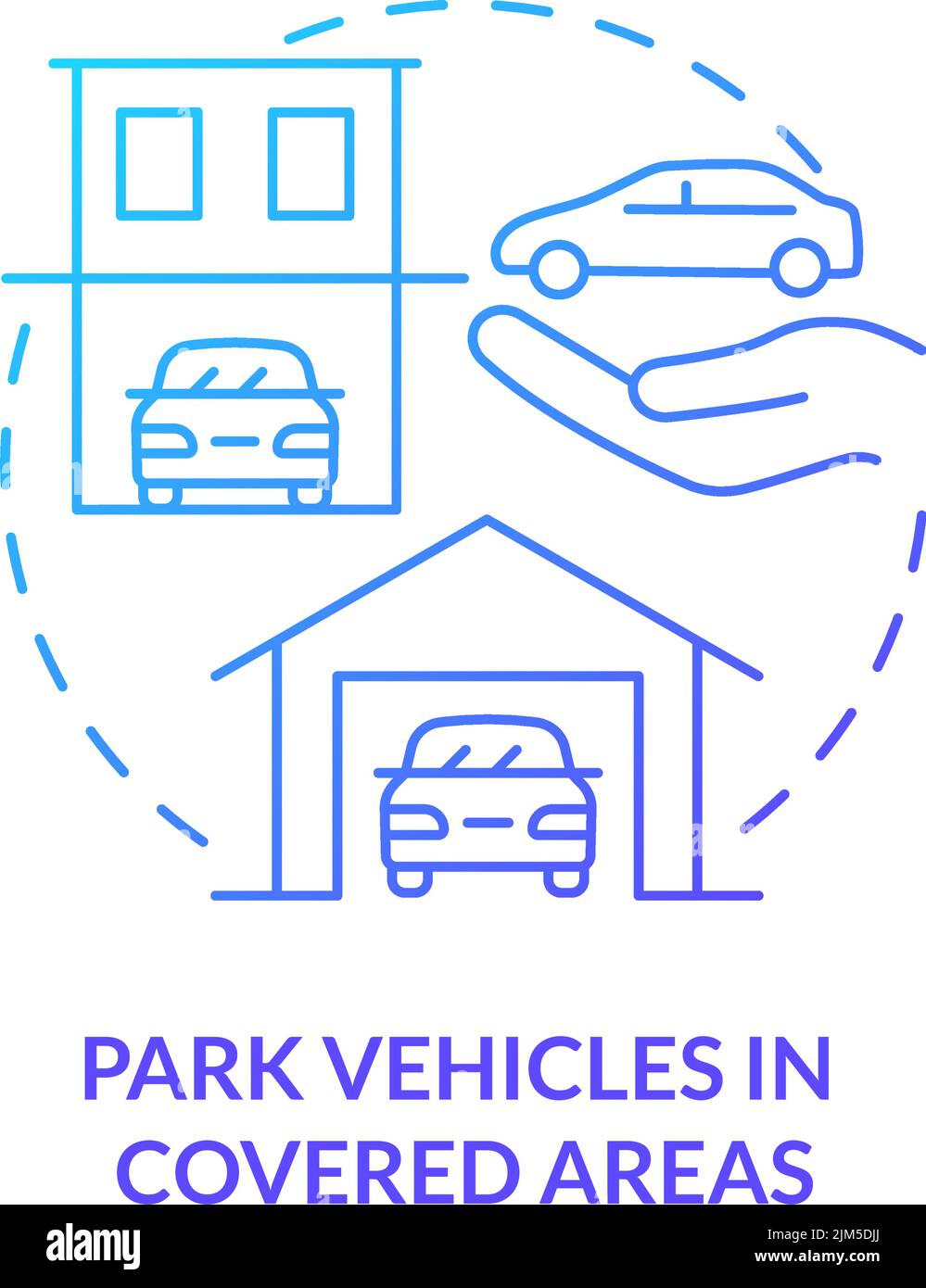 Park vehicles in covered areas blue gradient concept icon Stock Vector