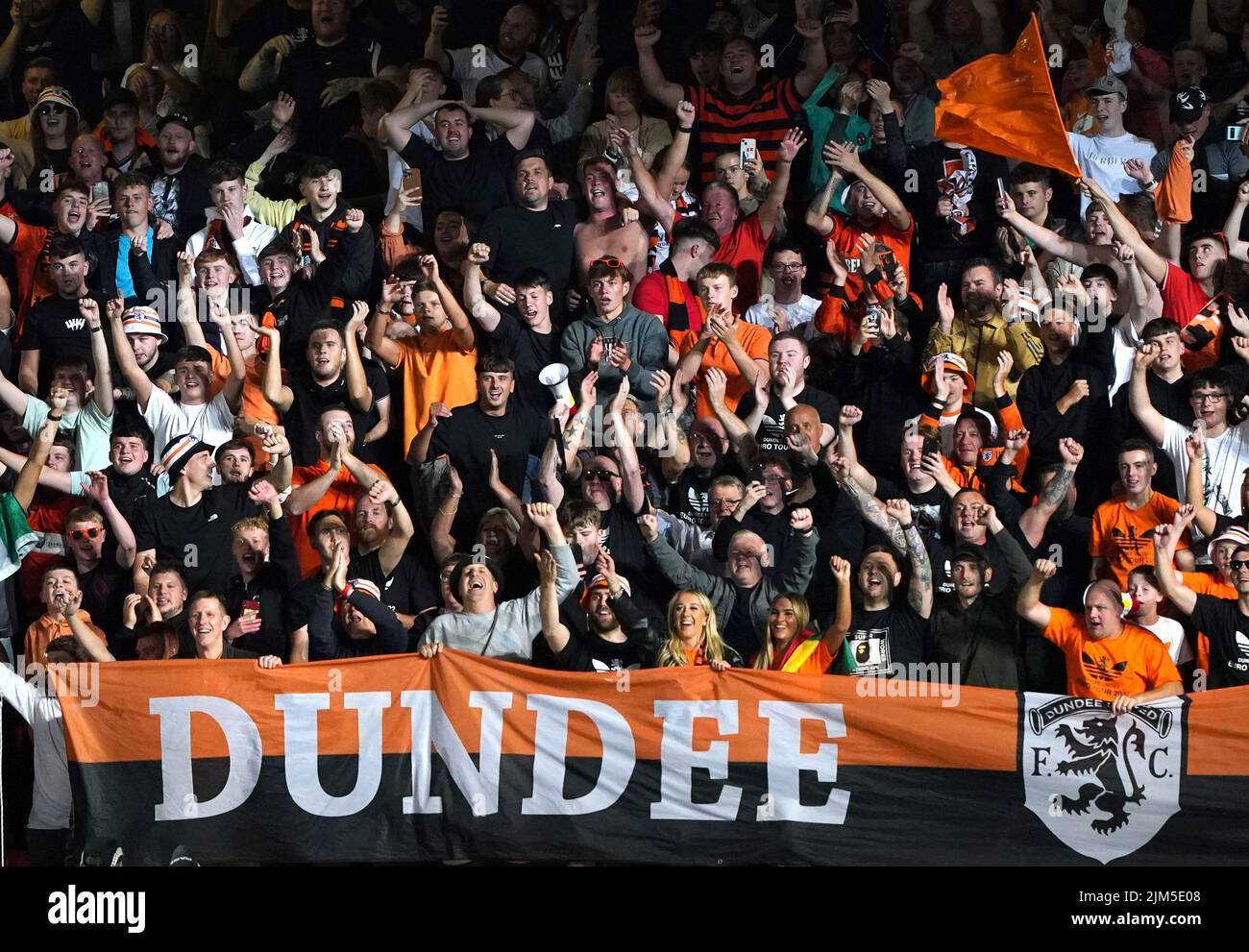 Dundee United fans at full time after the UEFA Europa Conference League third qualifying round, first leg match at Tannadice Park, Dundee. Picture date: Thursday August 4, 2022. Stock Photo