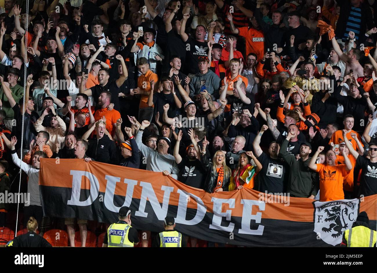 Dundee United's fans during the UEFA Europa Conference League third qualifying round, first leg match at Tannadice Park, Dundee. Picture date: Thursday August 4, 2022. Stock Photo