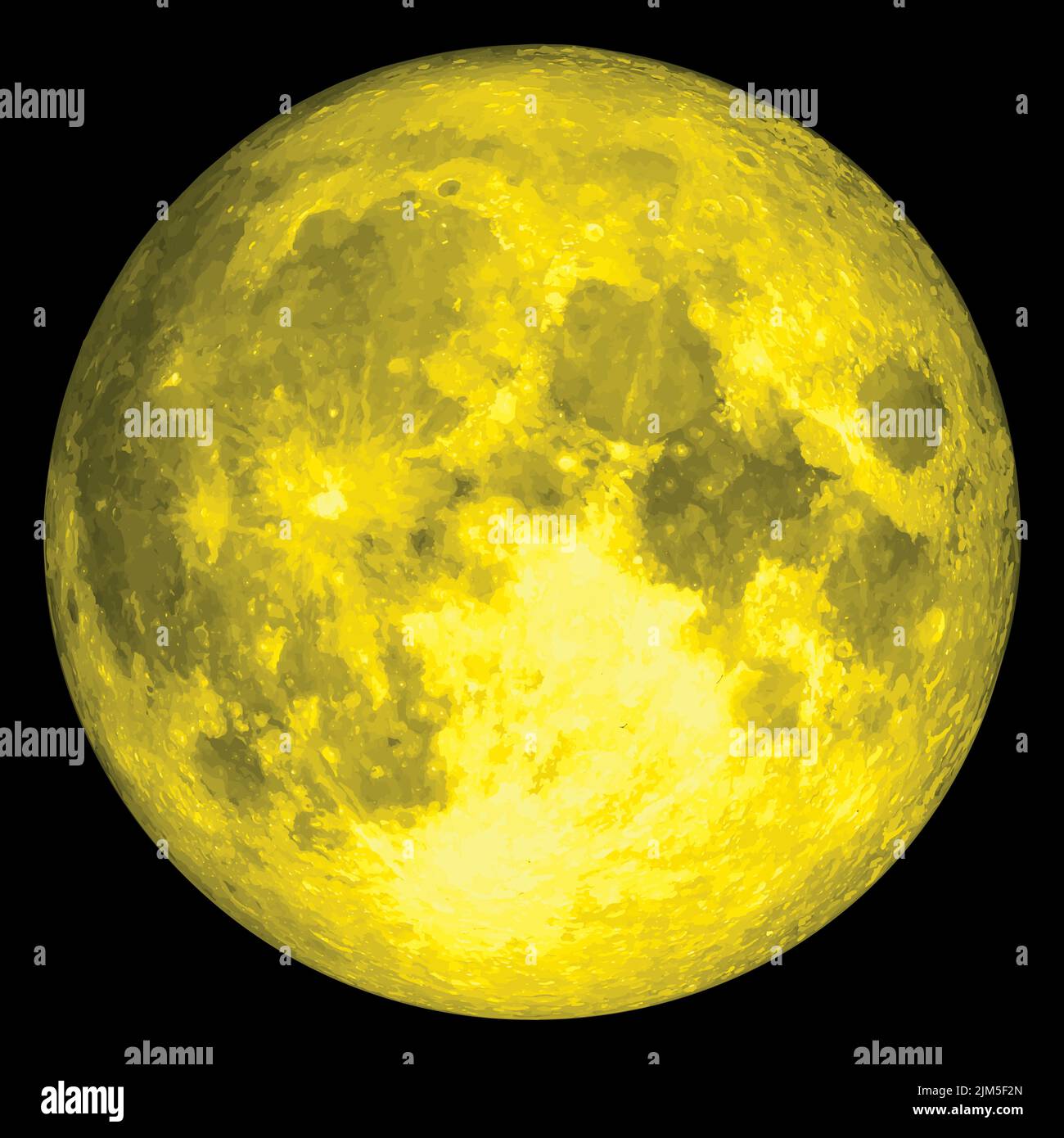 Full moon illustration isolated on black background. Yellow realistic fantasy moon. Twenty five colors. Stock Vector