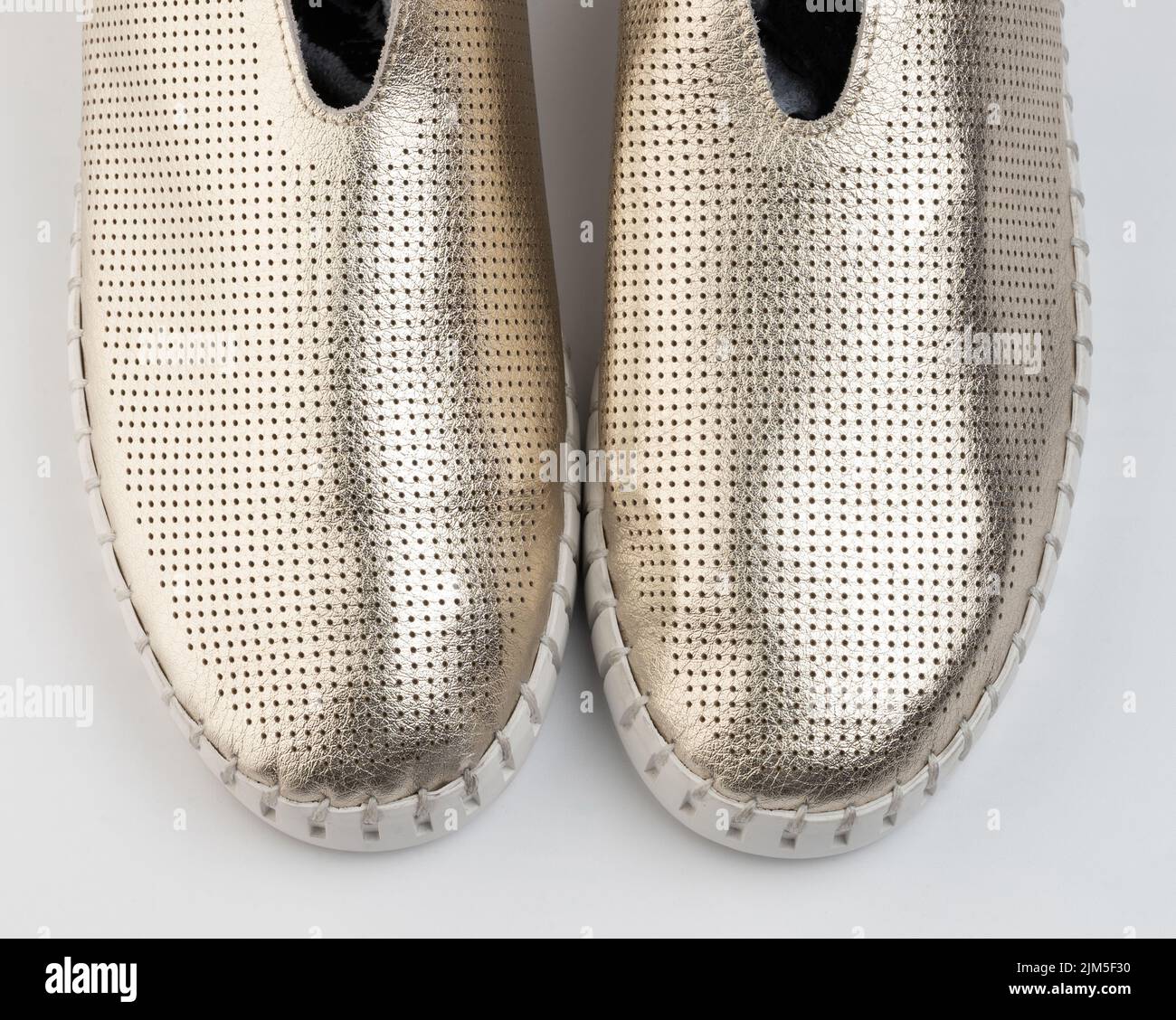Nose of shiny casual shoes above top view isolated Stock Photo