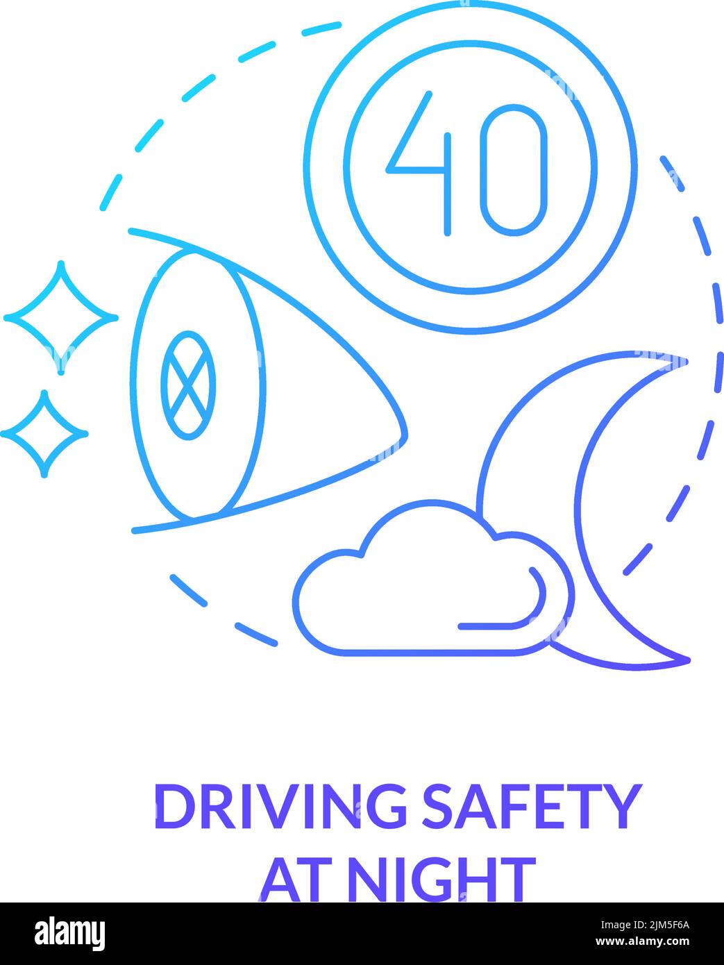 Driving safety at night blue gradient concept icon Stock Vector