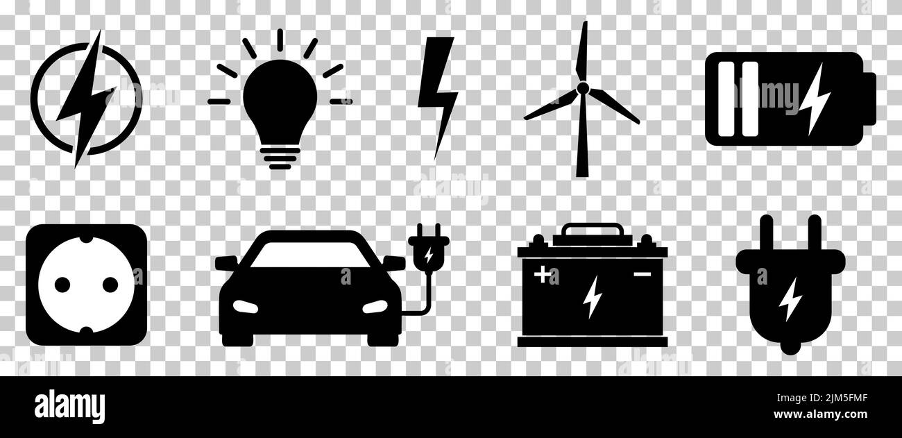 Electricity icons set. Power related symbol collection. Vector illustration isolated on transparent background Stock Vector