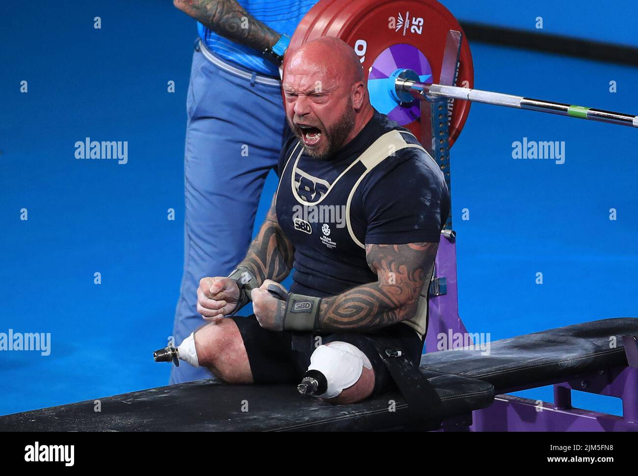 Scotland’s Micky Yule celebrates during the Men’s Heavyweight Para Powerlifting Final at Victoria Park on day six of the 2022 Commonwealth Games in Birmingham. Picture date: Thursday August 4, 2022. Stock Photo