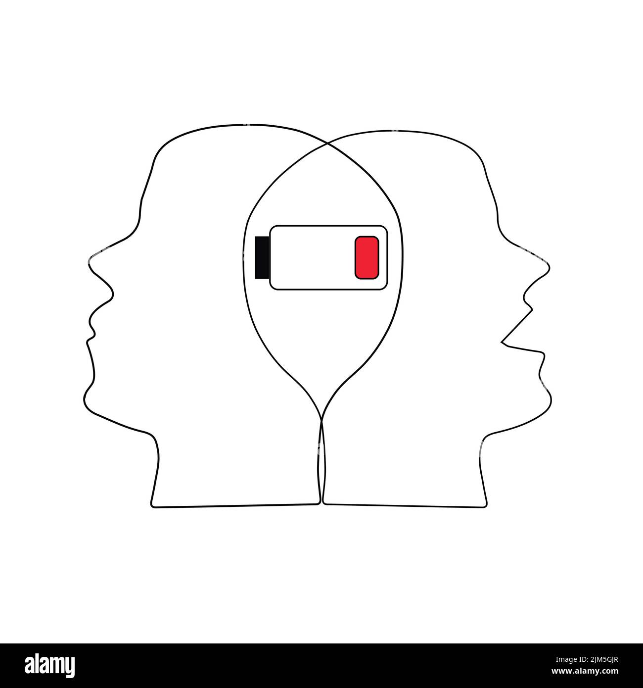 Intersected heads with low battery in the middle Stock Vector