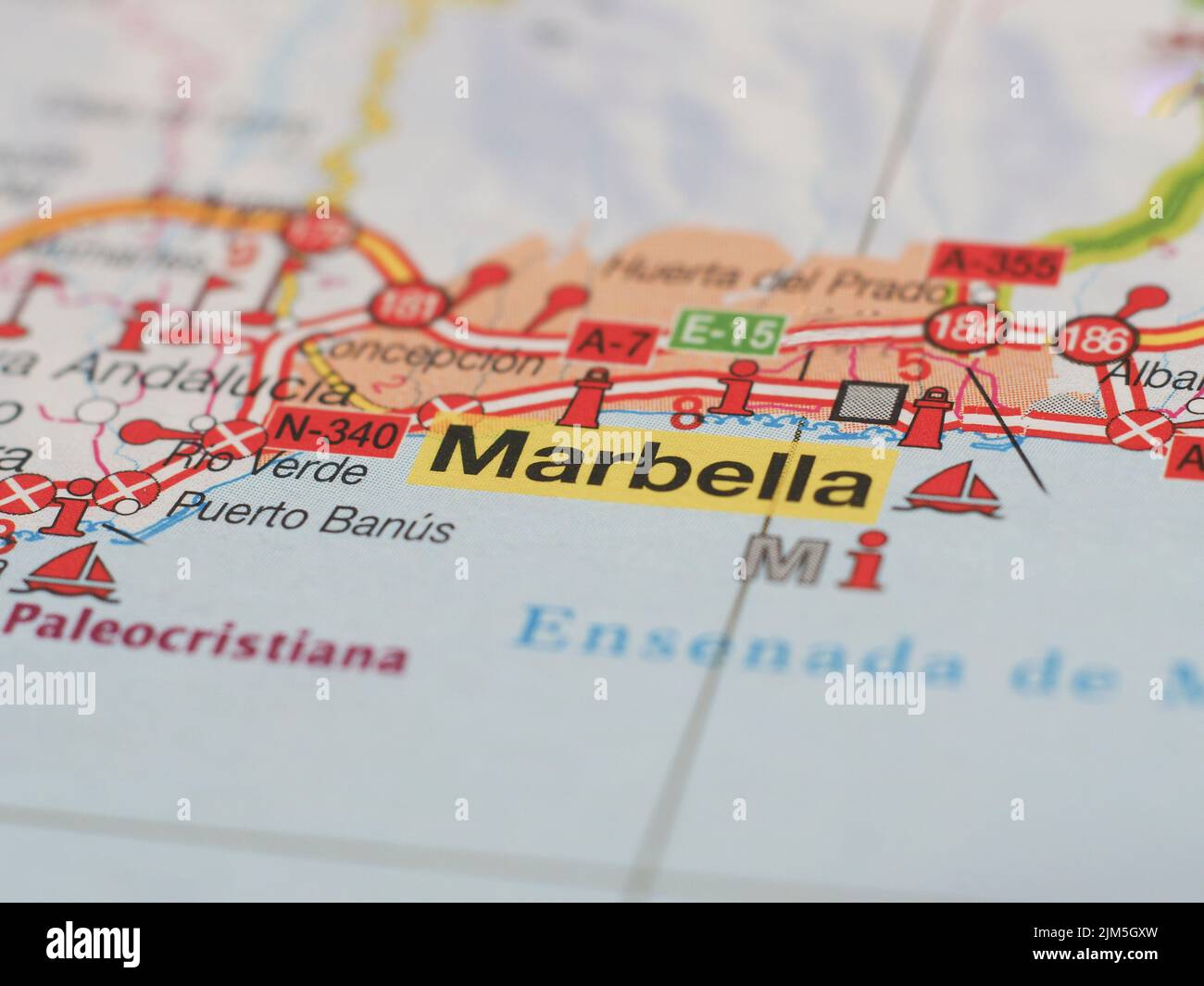 A Map With The Focus On The City Of Marbella Holiday Concept 2JM5GXW 