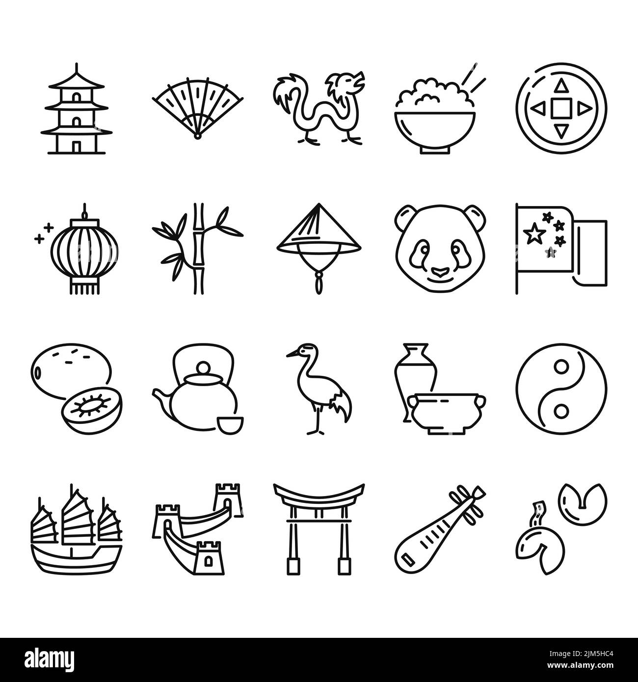 China icon set in line style. Chinese traditional symbols. Vector illustration. Stock Vector