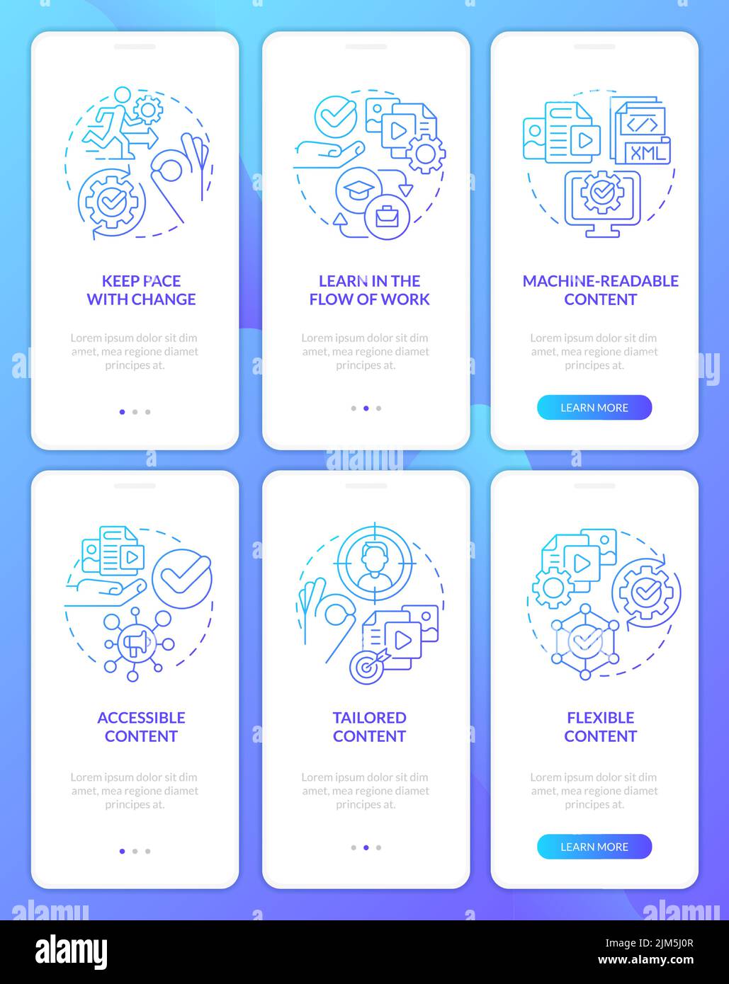 Content design blue gradient onboarding mobile app screen set Stock ...