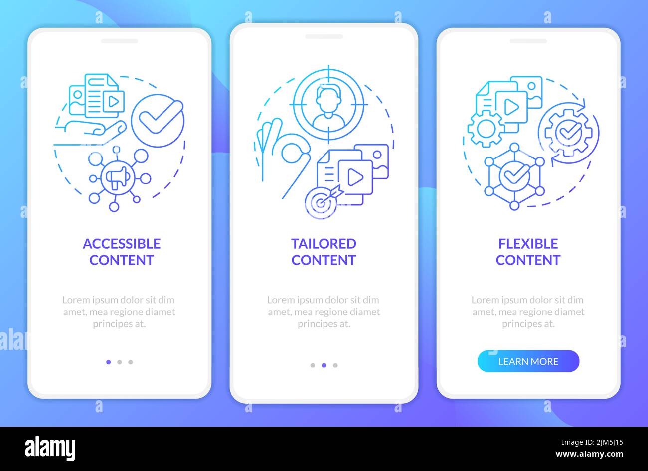 Content requirements blue gradient onboarding mobile app screen Stock ...