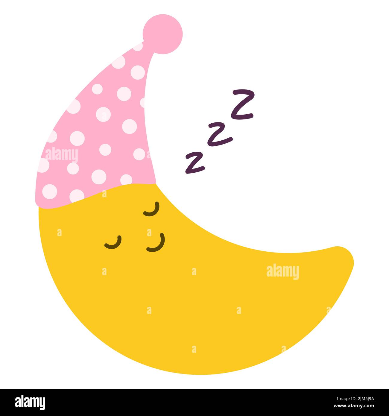 Cartoon moon sleeps in a sleep cap. Good night, lullaby theme. Vector isolated on a white background Stock Vector