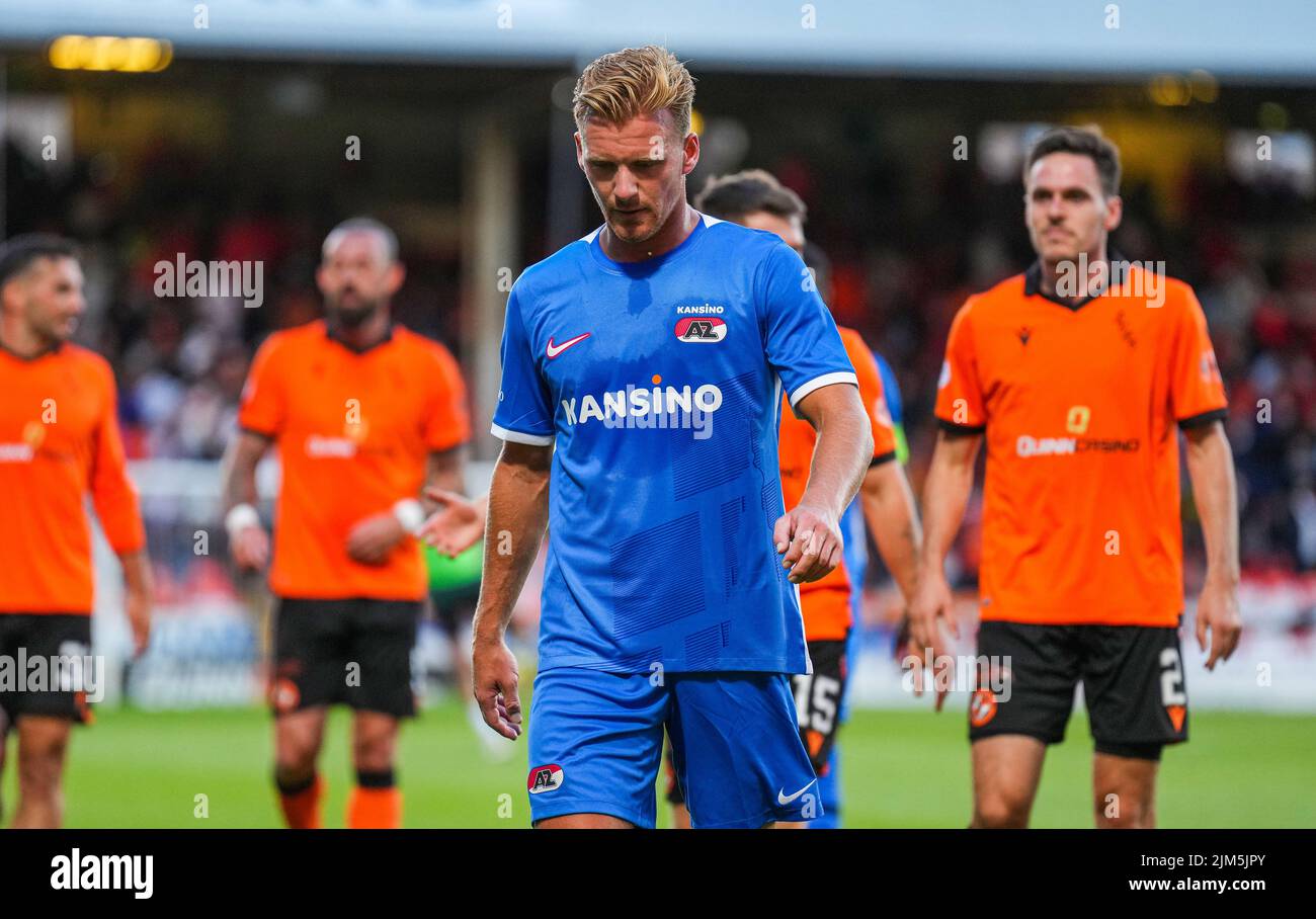 DUNDEE - Dani de Wit of AZ Alkmaar is disappointed with the loss during the UEFA Conference League third qualifying round match between Dundee United FC and AZ Alkmaar at Tannadice Park on August 4, 2022 in Dundee, Scotland. ANP ED OF THE POL Stock Photo