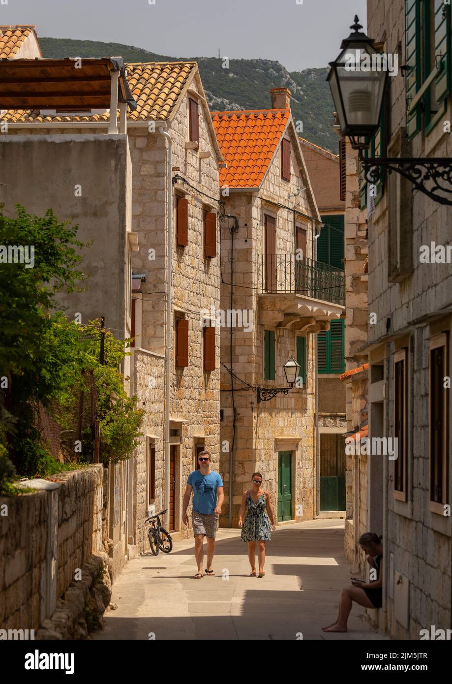 KOMIZA, CROATIA, EUROPE - Coastal town of Komiza, on the island of Vis, in the Adriatic Sea. Stock Photo
