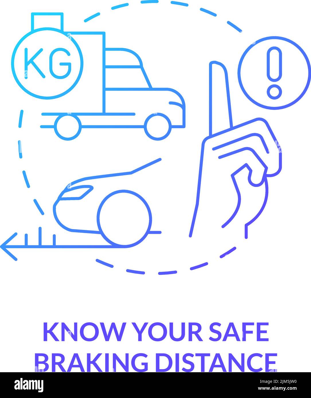 Know your safe braking distance blue gradient concept icon Stock Vector