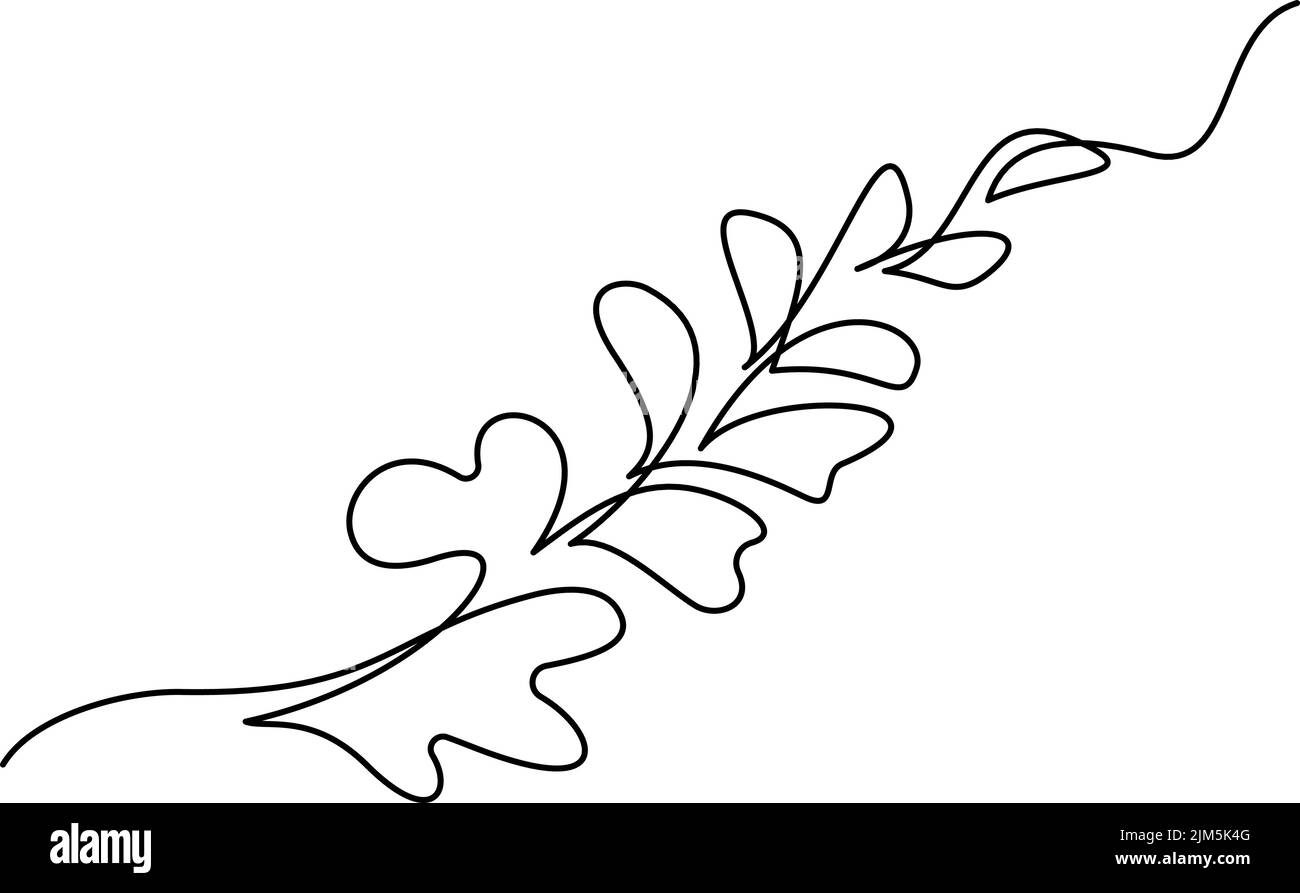 Branch with leaves logo. Continuous one line art. Contour drawing. Minimalism art. Modern decor. Vector illustration Stock Vector