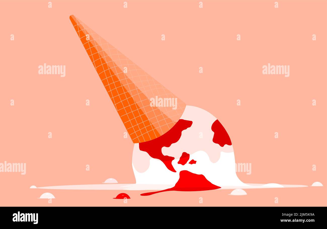 Fallen ice-cream cone, concept illustration about global warming and carbon emission Stock Vector